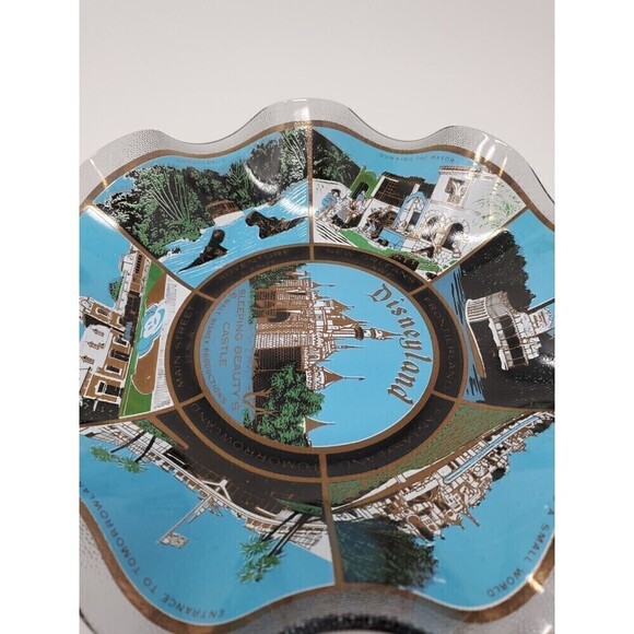 VINTAGE DISNEYLAND GLASS SCALLOP EDGE DISH TRAY WITH BOX HOVER ART - Picture 4 of 14